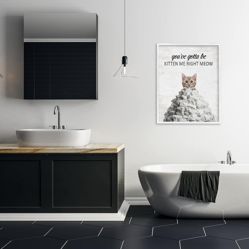 Stupell Kitten & Laundry Pile Framed Giclee Art Design By Lettered and Lined