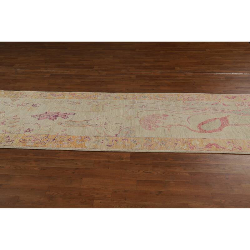 Hand Knotted Oriental 100% Wool Carpet Traditional Animal Pictorial Beige & Ivories Art Deco Runner Rug - 13' 0'' X 2' 10''