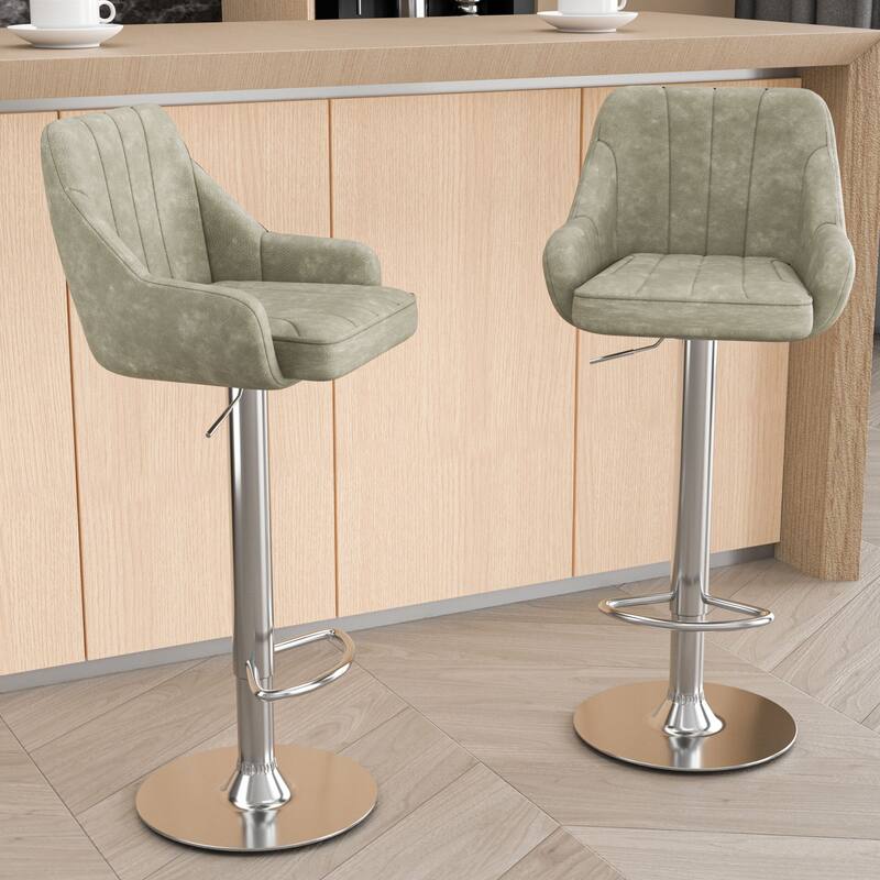 VECELO Set of 2 Adjustable Height Barstool with Footrest and Back Upholstered Bar or Counter Height Stool and Parts