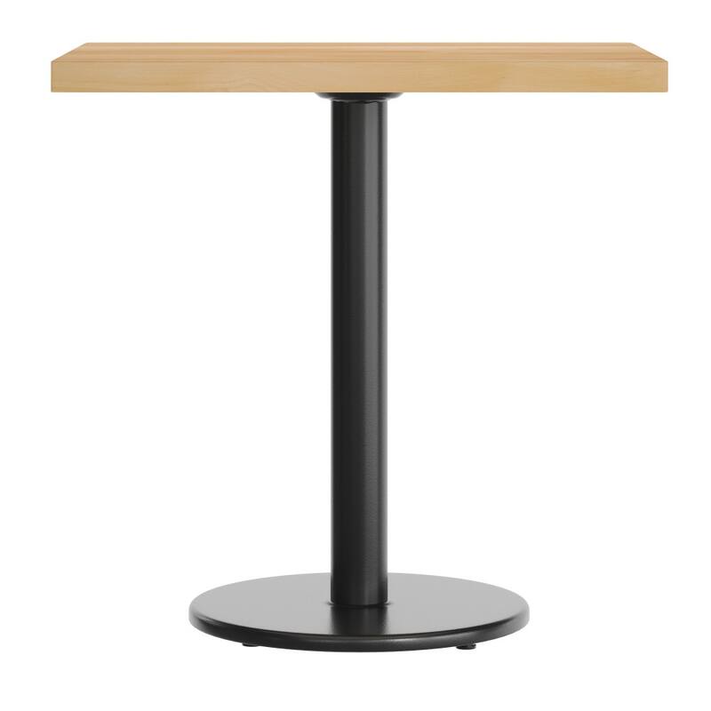 Rectangular Solid Wood Commercial Tabletop with 18" Round Dining Height Base - 24"W x 30"D x 29.5"H