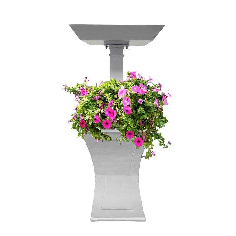 Modern Square Cast Aluminum Metal 40-in Bird Bath and Planter Vase Combo - White