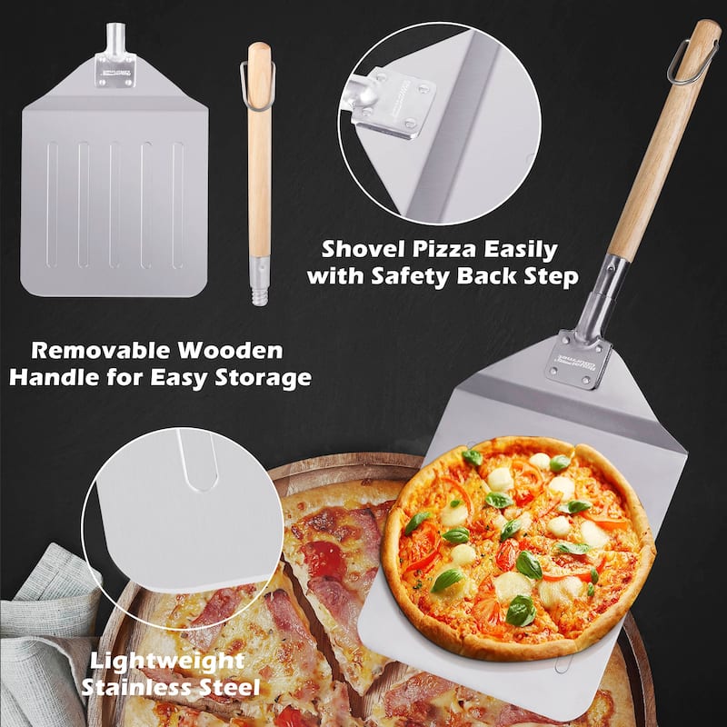 Royal Gourmet 2-Piece Pizza Set, 15-Inch Pizza Stone and Shovel