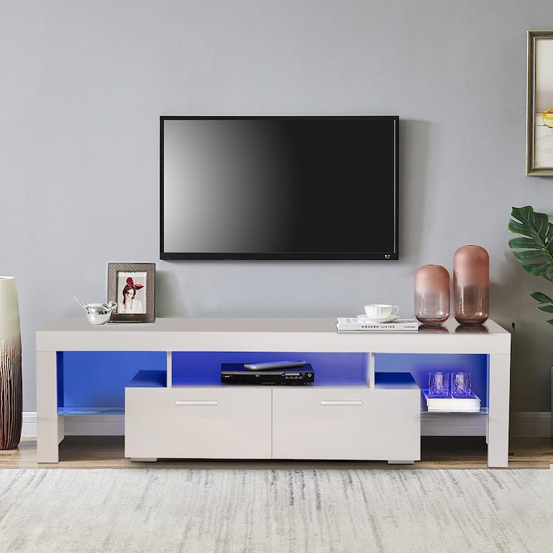 Fashion TV Stand, TV Cabinet,Entertainment Center, TV station Media Console with LED Light Belt Remote Control,
