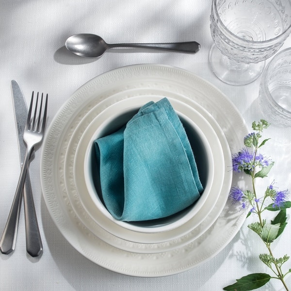 slide 2 of 8, Euro Ceramica Fez 20 Piece White Drink & Dine Set (Dinnerware + Clear Highball Glasses)