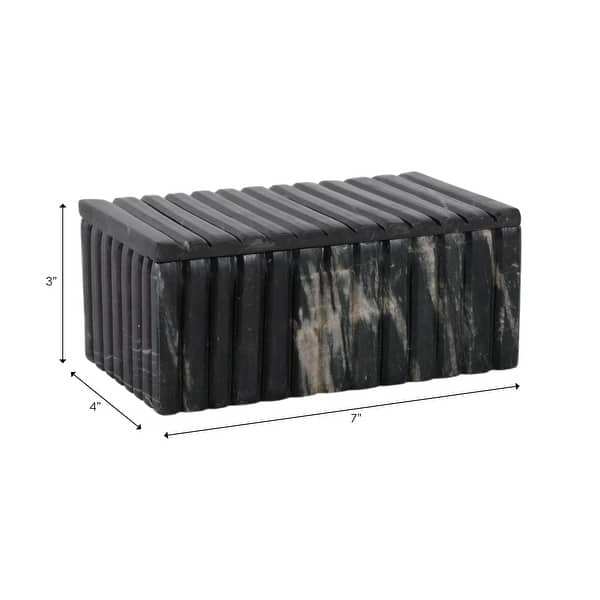 dimension image slide 1 of 2, Decorative Rectangular Marble Ridged Box with Removeable Lid