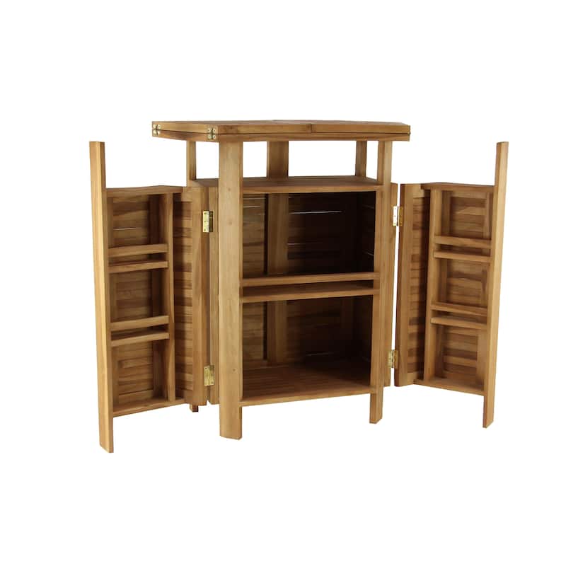 Teak Wood Indoor Outdoor Folding Bar with Expandable Sides - Brown - Roche River Decor - 24"W x 70"L x 41"H