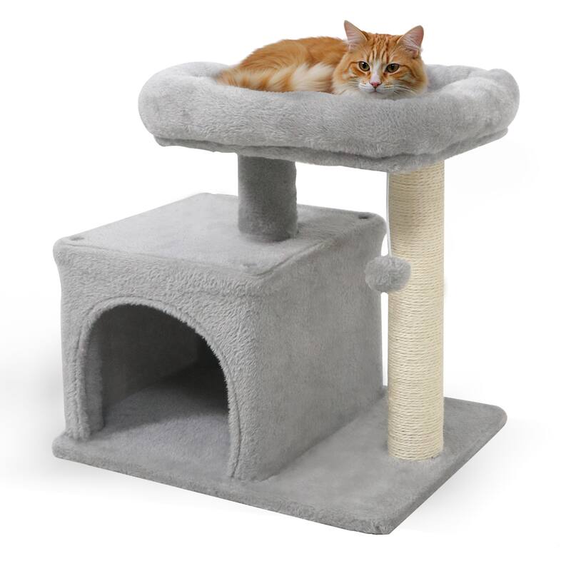 Gymax 19.5'' Small Cat Tree w/Large Padded Plush Perch Condo Sisal - Light Grey