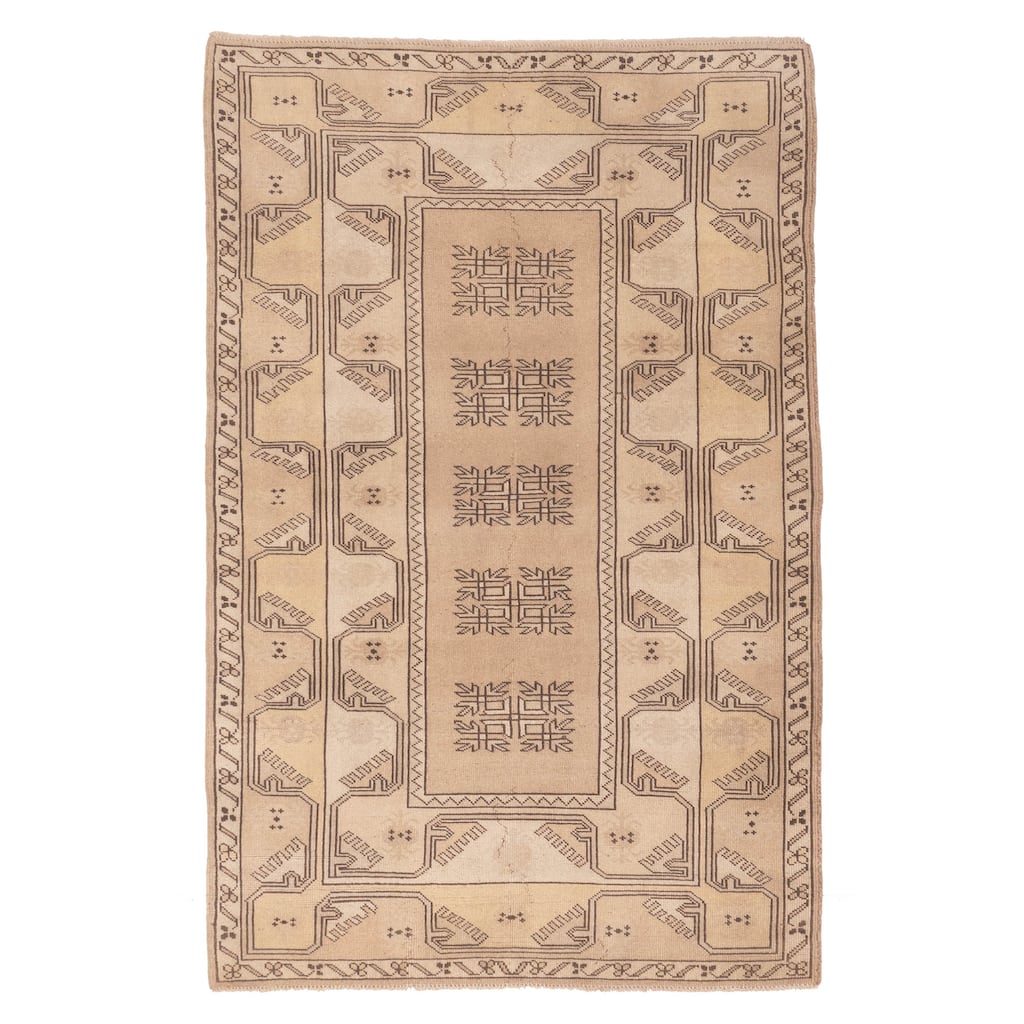 ECARPETGALLERY Hand-knotted Melis Vintage Beige Wool Rug - 4'1 x 6'3