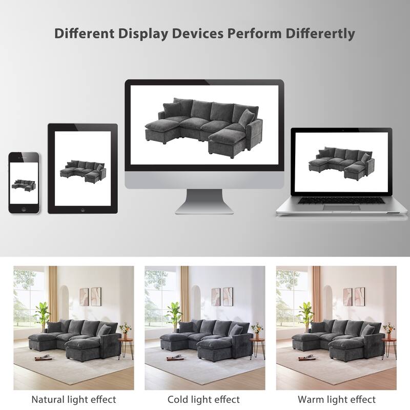 Modular Sectional Sofa Sets with Chaise, Free Combination Couch U Shape Sectional Sofa with Removable Ottomans for Living Room