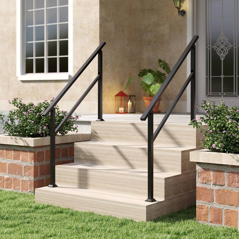 Gymax Metal Handrail 0-4 Steps w/Flexible Angle Adjustment