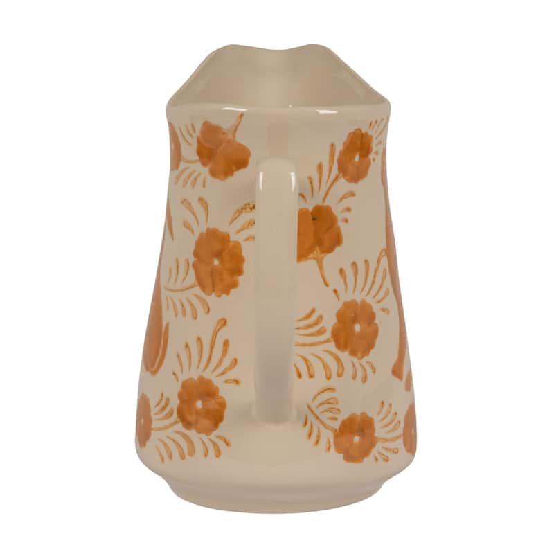Stoneware Pitcher with Painted Rabbit and Florals