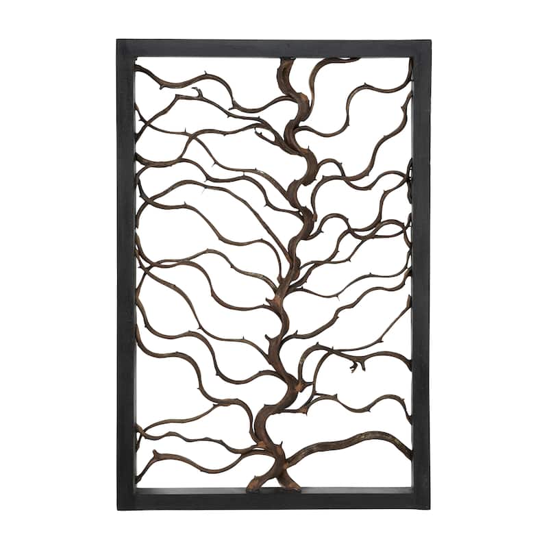 Teak Wood Tree Branch Wall Decor with Black Frame - Brown - Roche River Decor