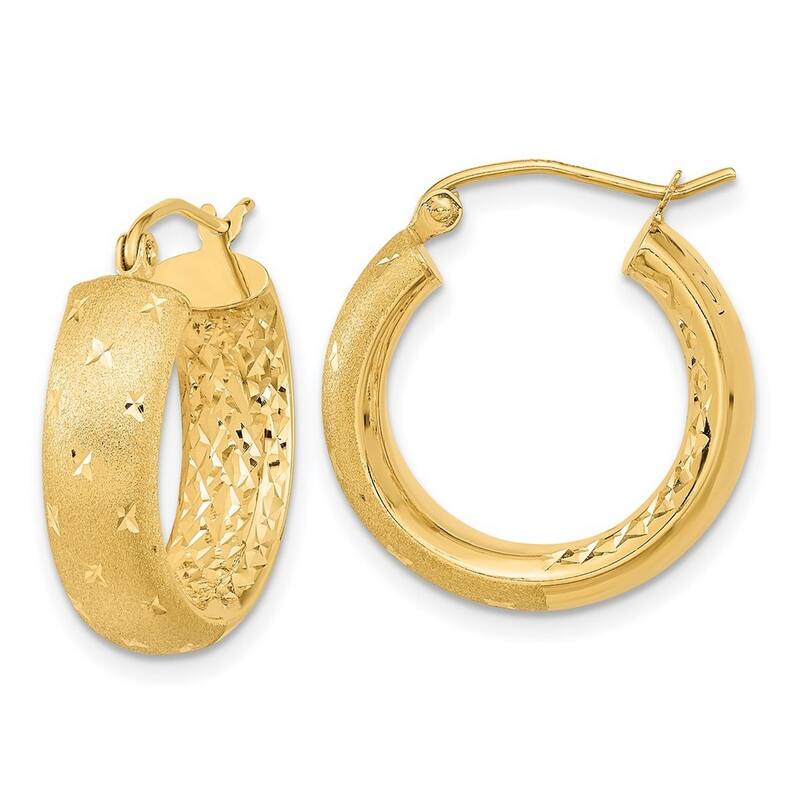 Curata 14k Yellow Gold Polished Satin and Sparkle Cut In Out Hoop Earrings - 20.83x19.4mm