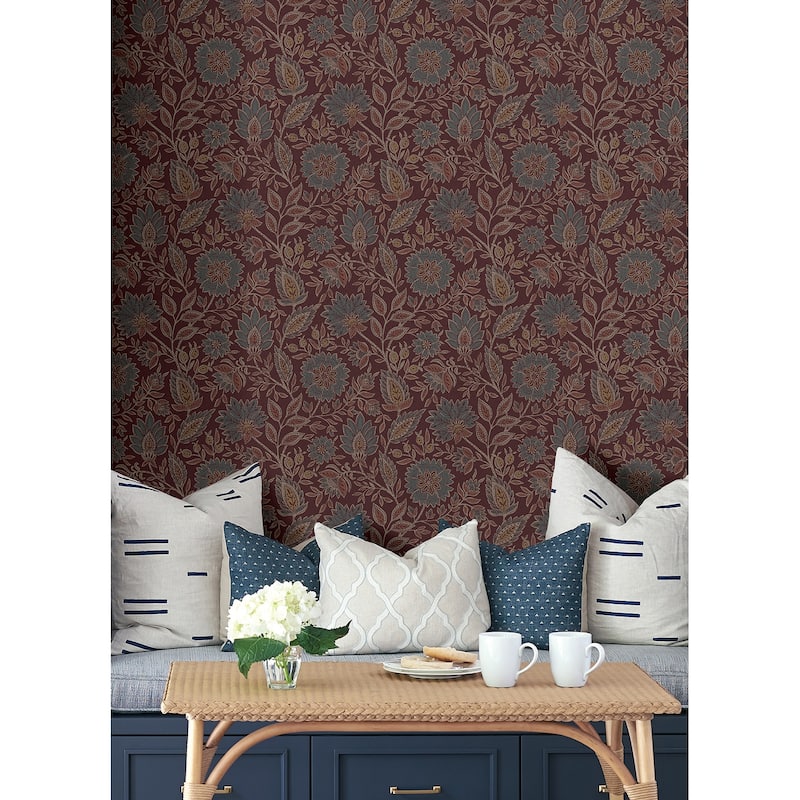 NuWallpaper Waverly Indira Aster Maroon Peel and Stick Wallpaper - N/A