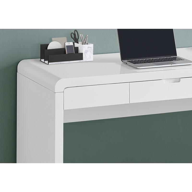Computer Desk, Home Office, Laptop, Storage Drawers, 48"l, Work, Glossy White Laminate, Contemporary, Modern - White