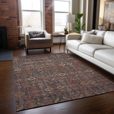 Machine Washable Indoor/ Outdoor Traditional Boho Chantille Rug