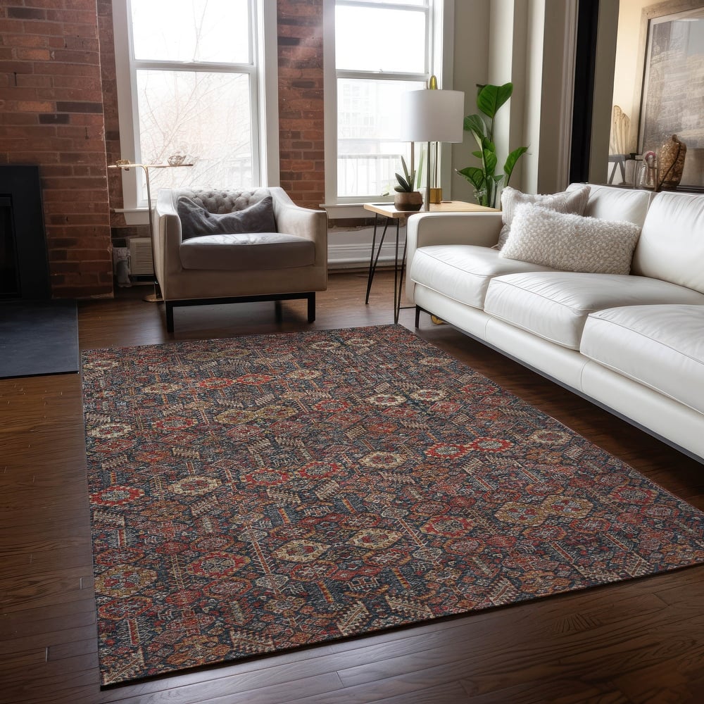 Machine Washable Indoor/ Outdoor Traditional Boho Chantille Rug