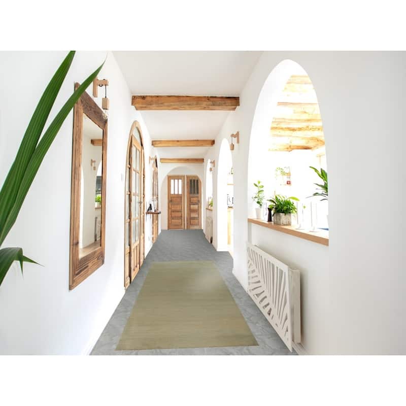 Green Gabbeh Modern Runner Rug Hand-Knotted Wool Carpet - 2'9" x 9'8"