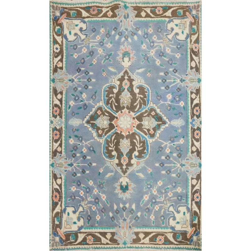 Hand Knotted Oriental 100% Wool Carpet Traditional Floral Purples Tabriz Area Rug - 4' 5'' X 3' 0''