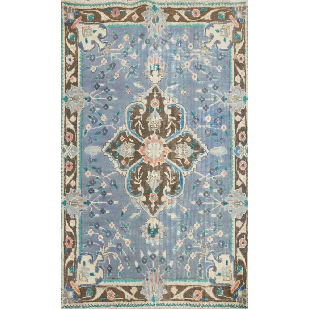 Hand Knotted Oriental 100% Wool Carpet Traditional Floral Purples Tabriz Area Rug - 4' 5'' X 3' 0''