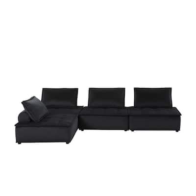 Alaya 4pc Modular Sectional Sofa, Tufted Seats, Black Velvet Upholstery