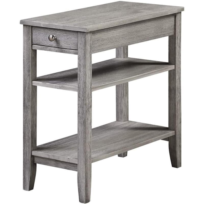 3 Tier End Table with Storage Drawer - Boho Accent Table, Living Room Side Table, Gray Finish, Modern Design - 24