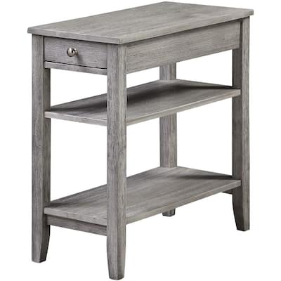 3 Tier End Table with Storage Drawer - Boho Accent Table, Living Room Side Table, Gray Finish, Modern Design - 24