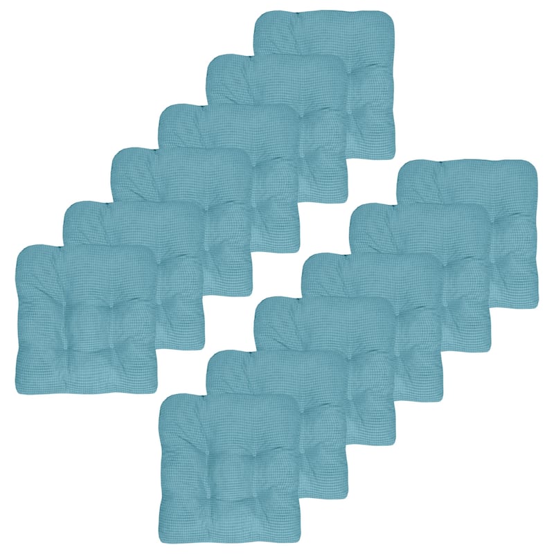 Sweet Home Collection Fluffy Memory Foam Tufted Chair Cushion Non Slip Microdot Rubber Back - Set of 12 - Teal