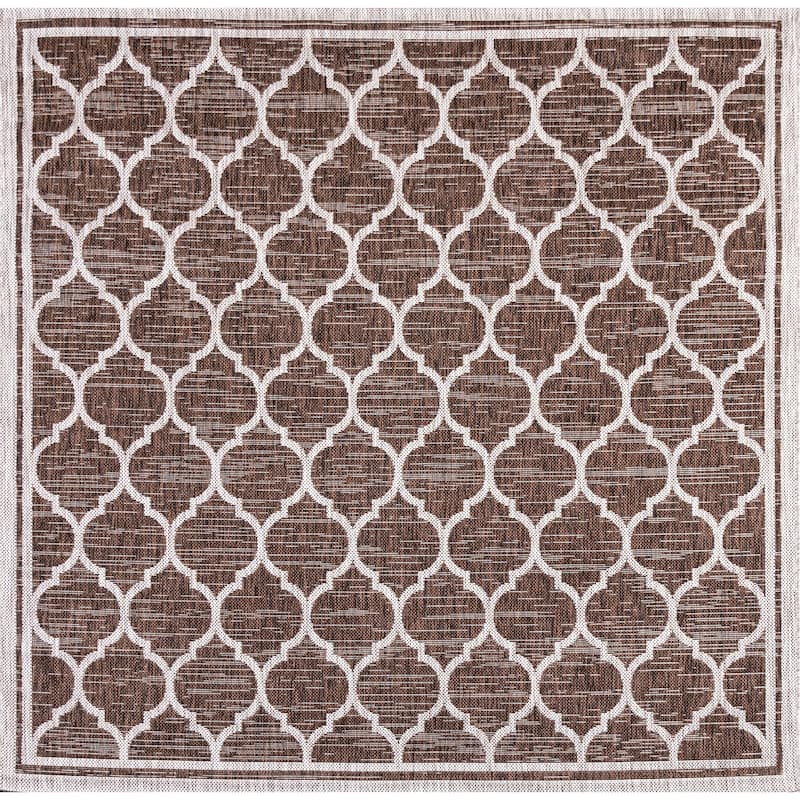 JONATHAN Y Zinnia Textured Weave Indoor/Outdoor Area Rug - 5' Square - Espresso/Taupe