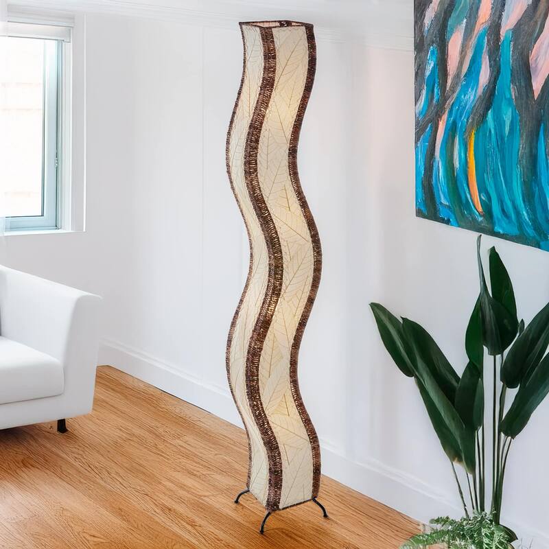 Eangee Handmade Wave Giant Floor Lamp, Cocoa Leaves Shade, 13 x 10 x 72 in.