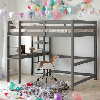 Full Size Loft Bed With Desk And Shelves,Space Storage for home