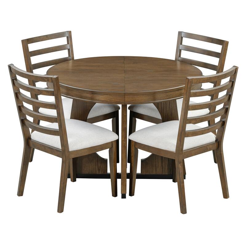 Vintage Style 5-piece Dining Set with Extendable Table and 4 Upholstered Chairs