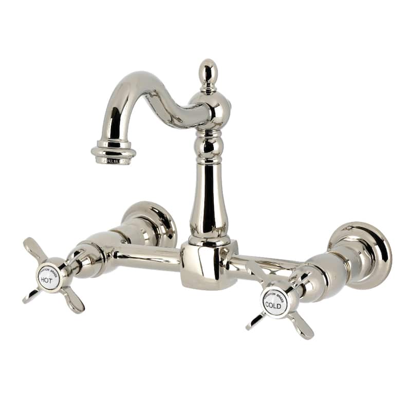 Kingston Brass Essex Double-Handle Wall-Mount Pre-Rinse Bridge Kitchen Faucet - Polished Nickel