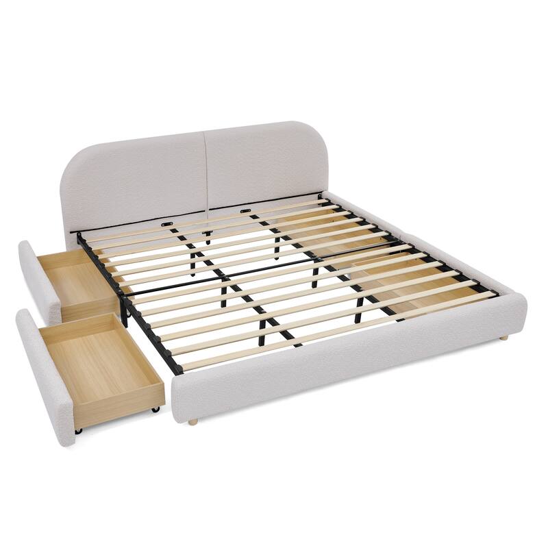 Stylish Curve-shaped Upholstered Platform Bed Frame Modern Minimalist Low Profile Bed with Curved Headboard Optional Storage Bed