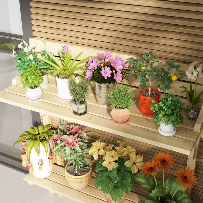 Rustic Fir Wood Potting Table with Storage Shelves