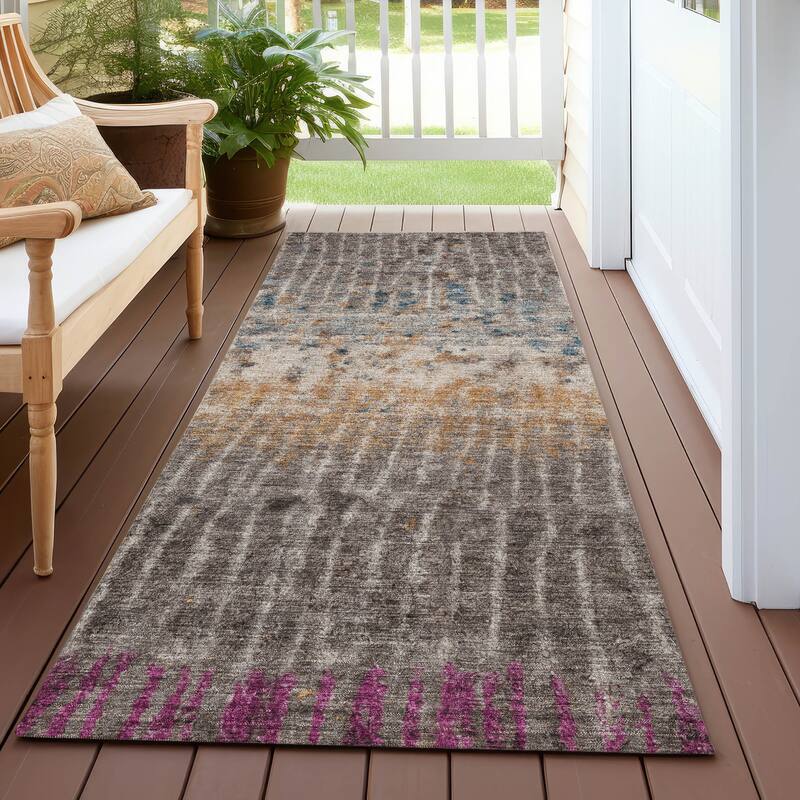 Machine Washable Indoor/ Outdoor Boho Modern Chantille Rug - Taupe - 2'3" x 7'6"