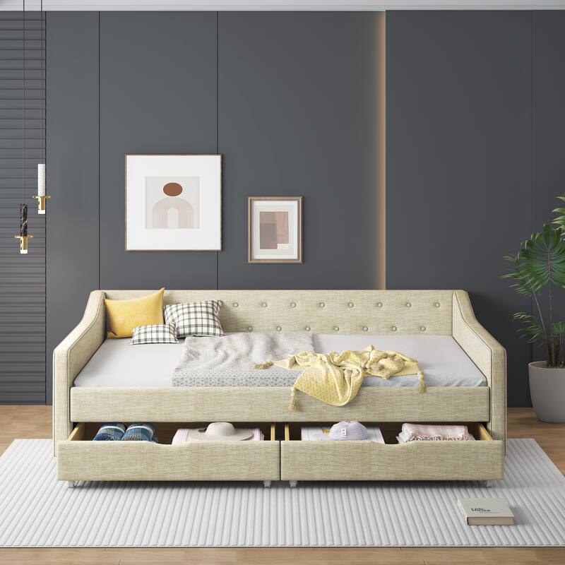 Full Size Daybed with Drawers - Beige