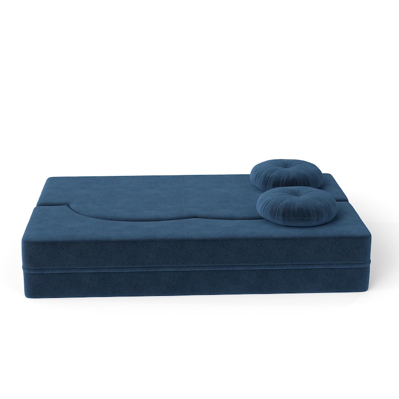 Modern Floor Sofa with 2 Pillows,Convertible Plush Corduroy Foam-Filled Sleeper Sofa Bed