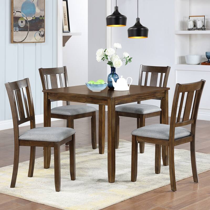 5-Piece, Modern Counter Height Table Set with 4 Chairs and Square Dining Table, for Kitchens and Dining Rooms, Walnut Wood Color