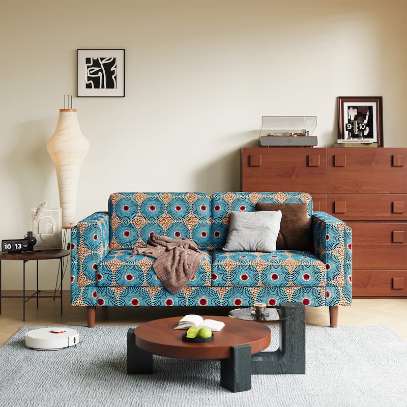 61.2'' Bohemian Print Recliner Sofa with Arms with Solid Wood Legs - 7'6" x 9'6"