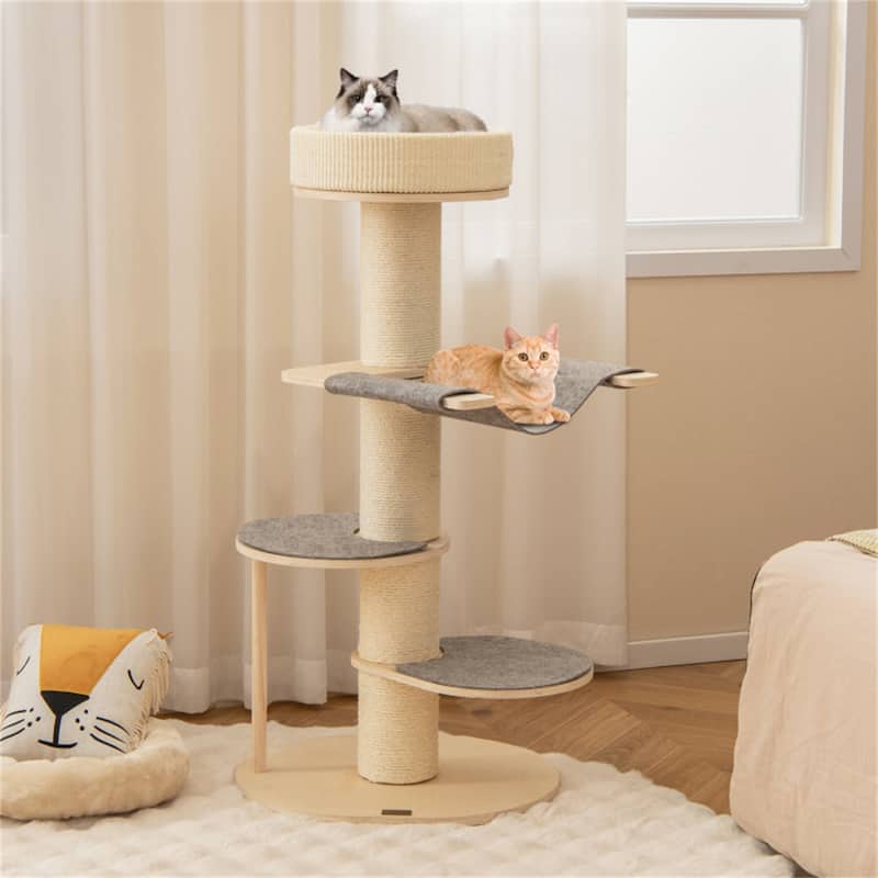 Cat Tree with Scratching Posts, Plush Perch, and Anti-Slip Pads for Active Cats - 22.5" x 19" x 47" - Beige