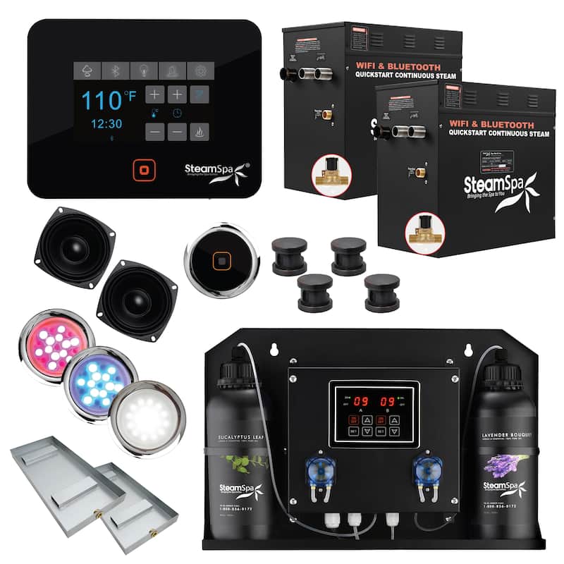Black Series WiFi & Bluetooth 2 x 10.5kW QuickStart Steam Bath Generator Package & Dual Aroma Pump in Oil Rubbed Bronze - Oil Rubbed Bronze