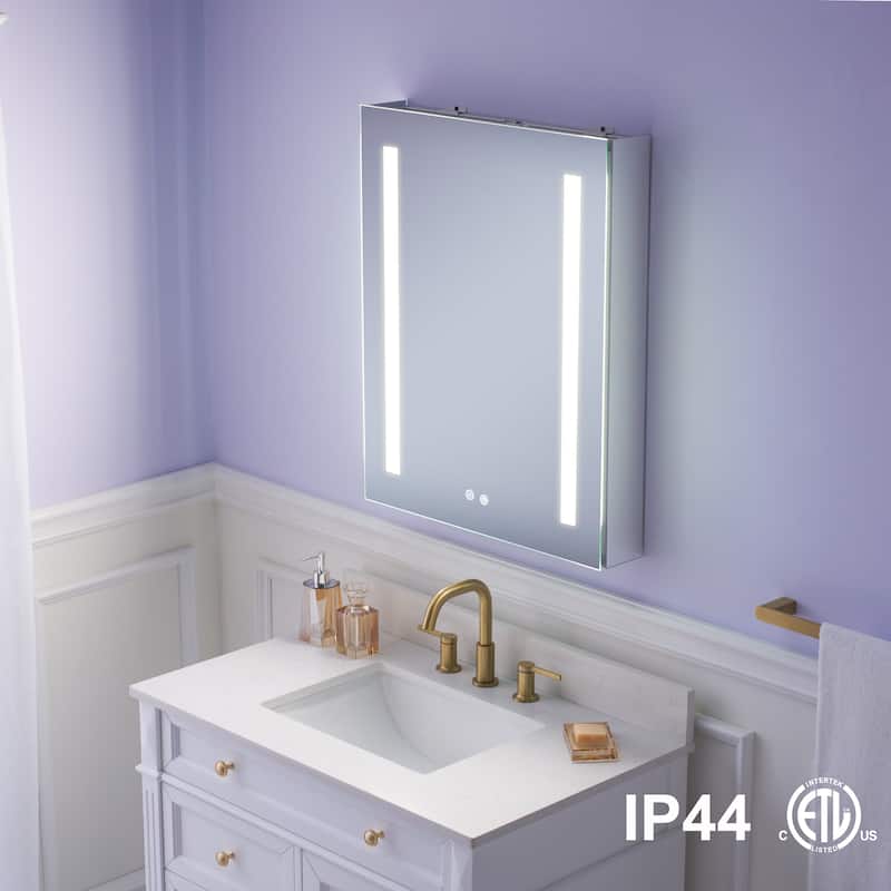 Recessed or Surface 30" H LED Mirror Cabinet with Adjustable Glass Shelves,Defogger, Dimmer And Outlets & USB Ports