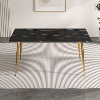 Modern minimalist rectangular black imitation marble dining table - Bed ...