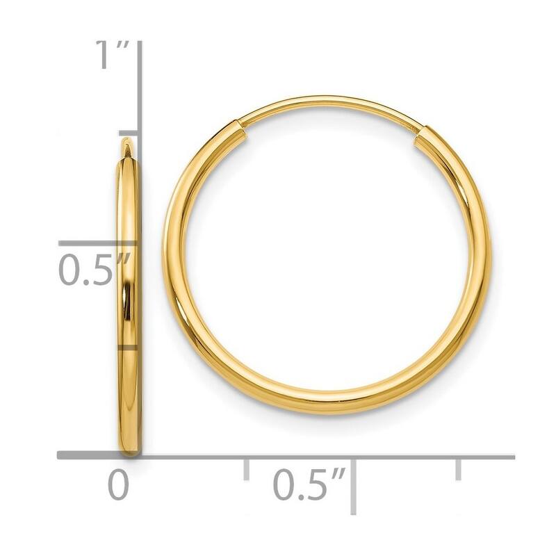 Curata 14k Yellow Gold Polished Round Endless Hoop Earrings - 17x17mm