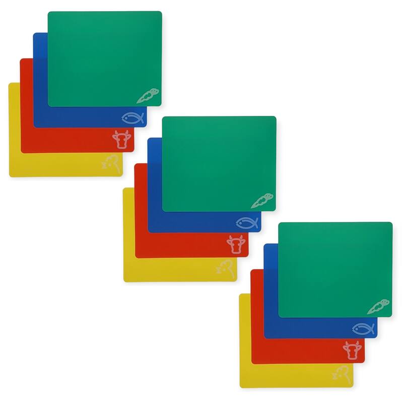 Handy Housewares 4pc Flexible Cutting Mat Set - Veggie, Fish, Beef and Poultry Cutting Mat Set, 11.75 x 9.75 Inches - 3 Sets