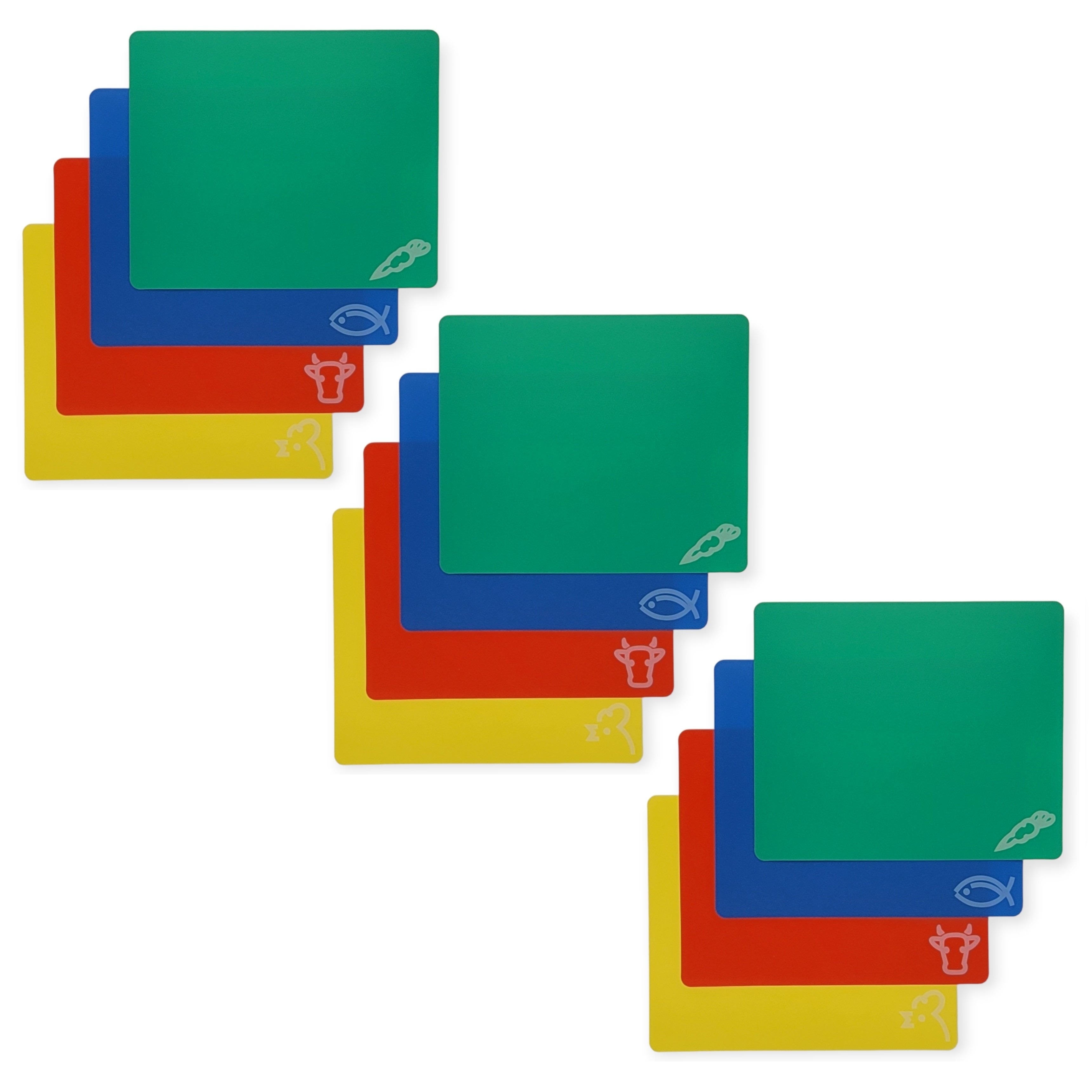 Handy Housewares 4pc Flexible Cutting Mat Set - Veggie, Fish, Beef and Poultry Cutting Mat Set, 11.75 x 9.75 Inches