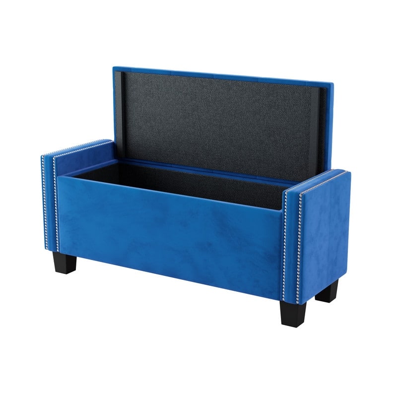 Modern Velvet Upholstered Storage Bench for Bedroom,Ottoman End of Bed Bench with Rivet Design