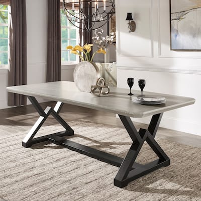 Brasov 92" Black Finish Light Grey Fiber Cement Top Dining Table by iNSPIRE Q Modern - Grey Linen