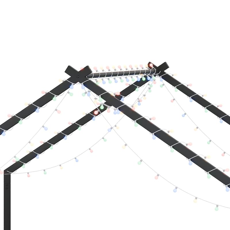 Full Size Children'S Bed Frame With Led Light Strips,Roof-Shaped Iron Frame Bed